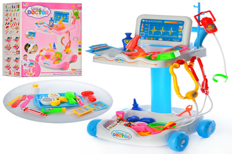 Лікар 606-1-5 (8шт) візок, 30,5-30-51см, інструменти,мікроскоп, окуляри,2 види, в кор-ці, 49-35-15см