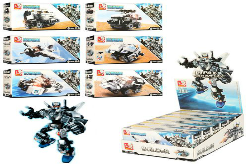 Конструктор SLUBAN M38-B0635 (180шт) транспорт, від 51дет, 6видів у дисплеї, 20-28-10см