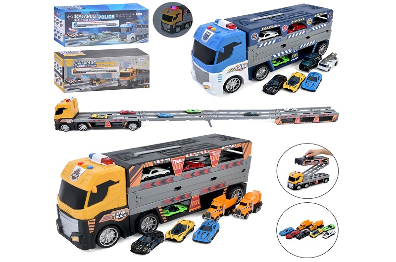 Трейлер T907A-909A (12шт) 38см, звук, світло, гумові колеса, трек, машинки, 2 види(поліція, будтехні
