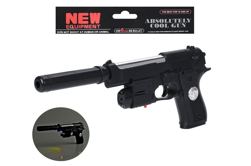 Пістолет M92-2 (48шт) 33см, стріляє пластиковими кулями, світло, лазер, бат(табл), у пакеті, 16,5-28