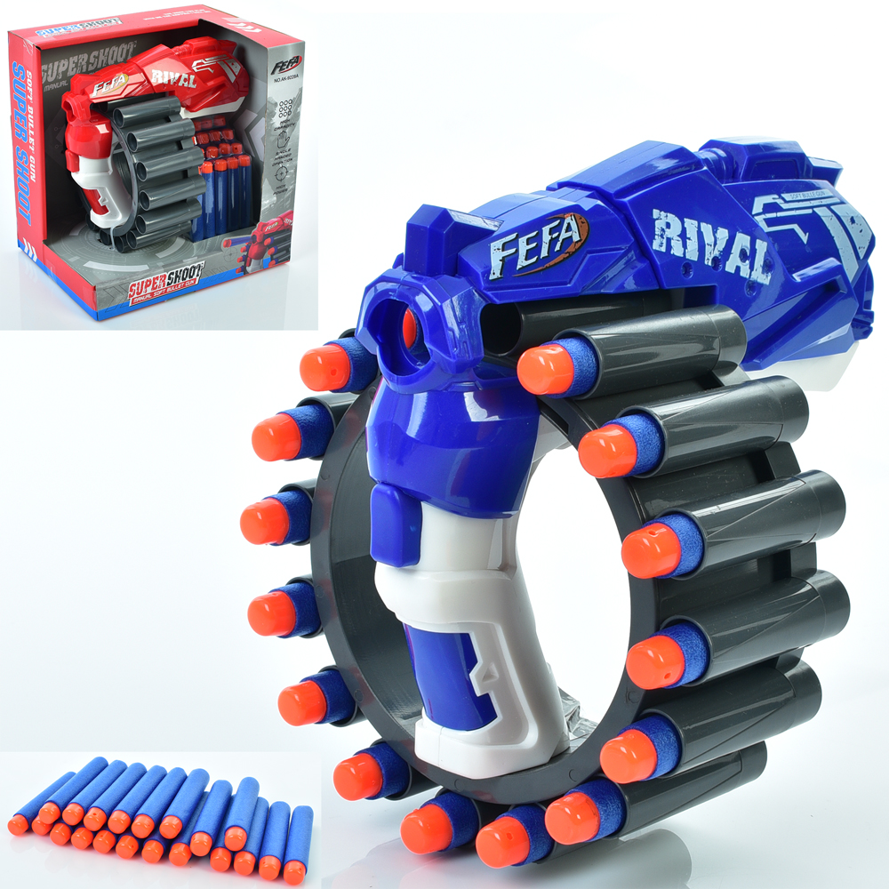 Пістолет AK-9228A (18шт) 18см, м'які кулі 20шт, 2 кольори, в кор-ці,20-20,5-15см