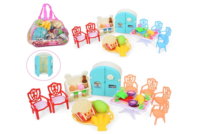 Їдальня 99-12 (60шт) стіл, стільці 4шт, холодильник, посуд, продукти, мікс кольорів, у сумці, 25-19-