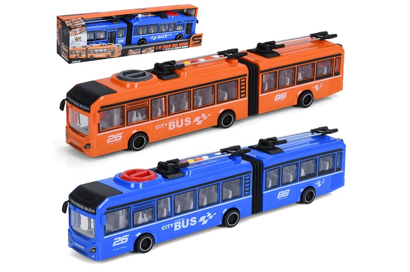 Тролейбус JS163B-3C (12шт) інерц, 40см, 1:16, звук, світло, відчиняються двері, 2 кольори, на бат(та