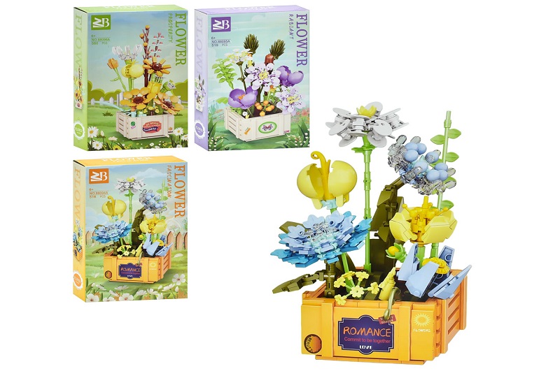 Конструктор 88094A-95A-96A (24шт) квіти в ящику, від 516дет, 3 види, в кор-ці, 20-32-8см