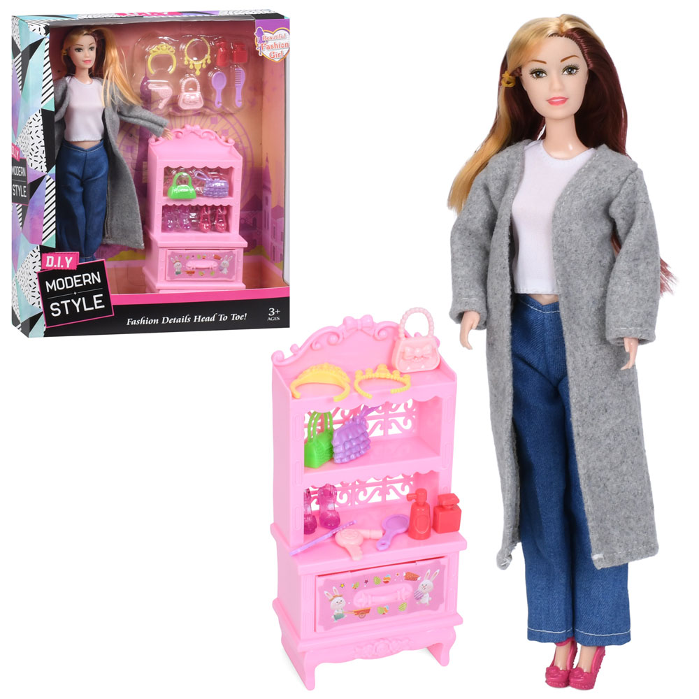 Лялька YY2007A (32шт) 29см, шарнірні руки, взуття, сумки, аксесуари, шкаф, в кор-ці, 26-32-7см