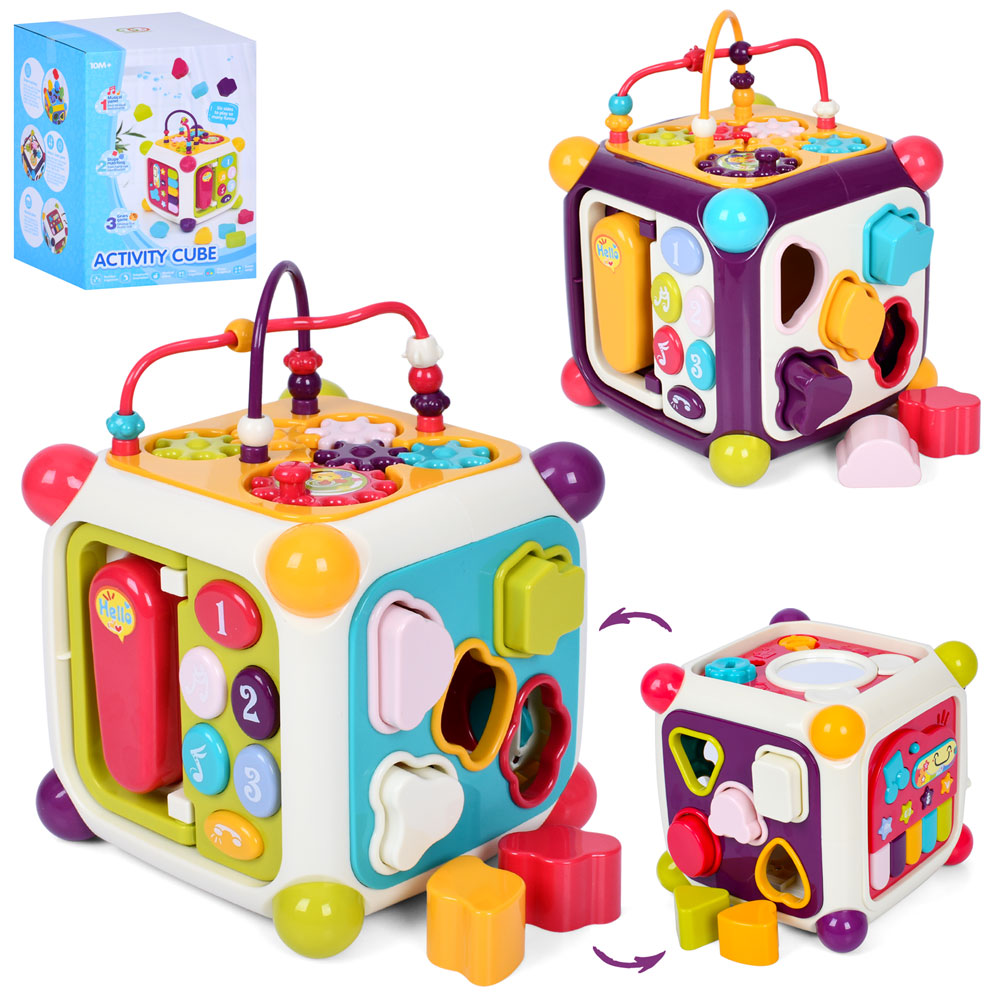 Гра 3838B-C (12шт) куб, 19-27-19см, розвиваючий, піаніно, телефон, музика, звук, сортер - 10 фігур,