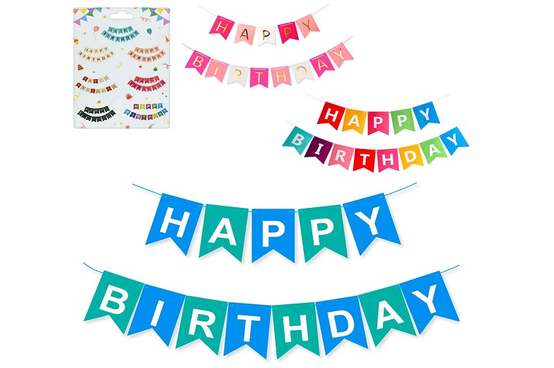 Аксесуари для свята MK 5651 (150шт) стрічка Happy Birthday, декор, 3 кольори, у пакеті, 13-18,5-0,5с
