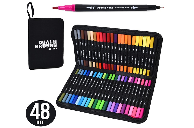 Набір для творчості MK 5766-48 (12шт) маркери, двосторонні, набір 48шт, у пеналі, 18,5-31-3,5см