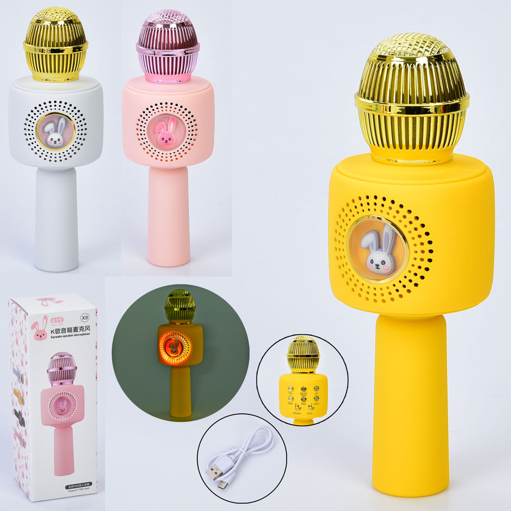 Мікрофон X9 (30шт) 22см, акум, світло, USBзарядне, 3 кольори, в кор-ці, 8-22,5-8см