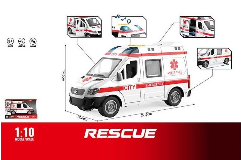Машинка WY 1152 A (18) Швидка допомога", підсвічування, звуки, інерція, двері відчиняються, масштаб"