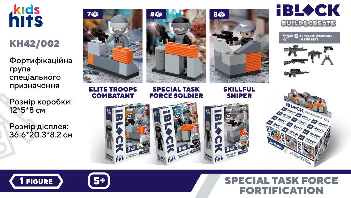 Конструктор Kids hits IBLOCK JUNIOR арт. KH42/002/1/2/6 (72шт)  3вида, 12шт/диспл. боксі,7дет.+ набі