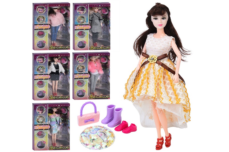 Лялька FD0465-66-67-68 (36шт) 30см, шарнірна, капелюх, взуття, сумка, 6 видів, в кор-ці, 22-32,5-6см