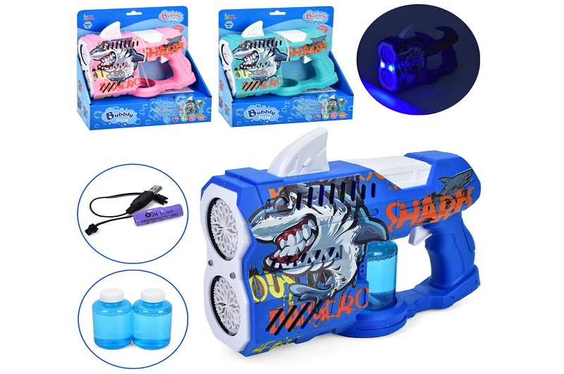 Мильні бульбашки 456-25A (16шт) пістолет/бластер, 25см, акум, світло, запаска 8,5см 2шт, USBзарядне,