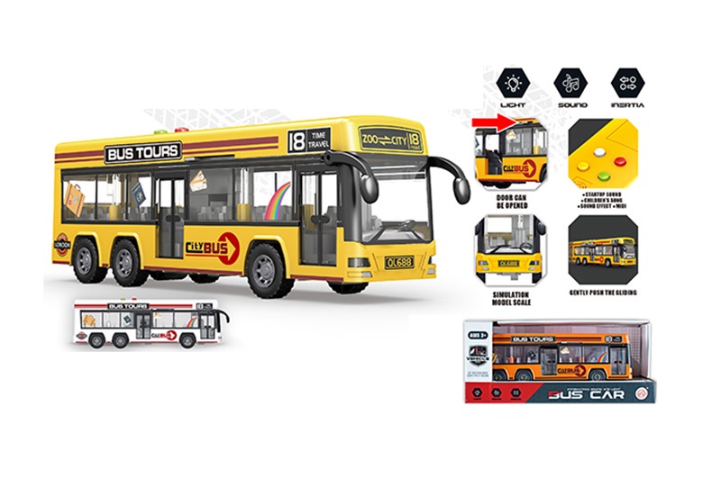 Автобус 329-1 (18шт) інерція, 30,5см, музика, звук(англ), світло, відчиняються двері, гумові колеса,