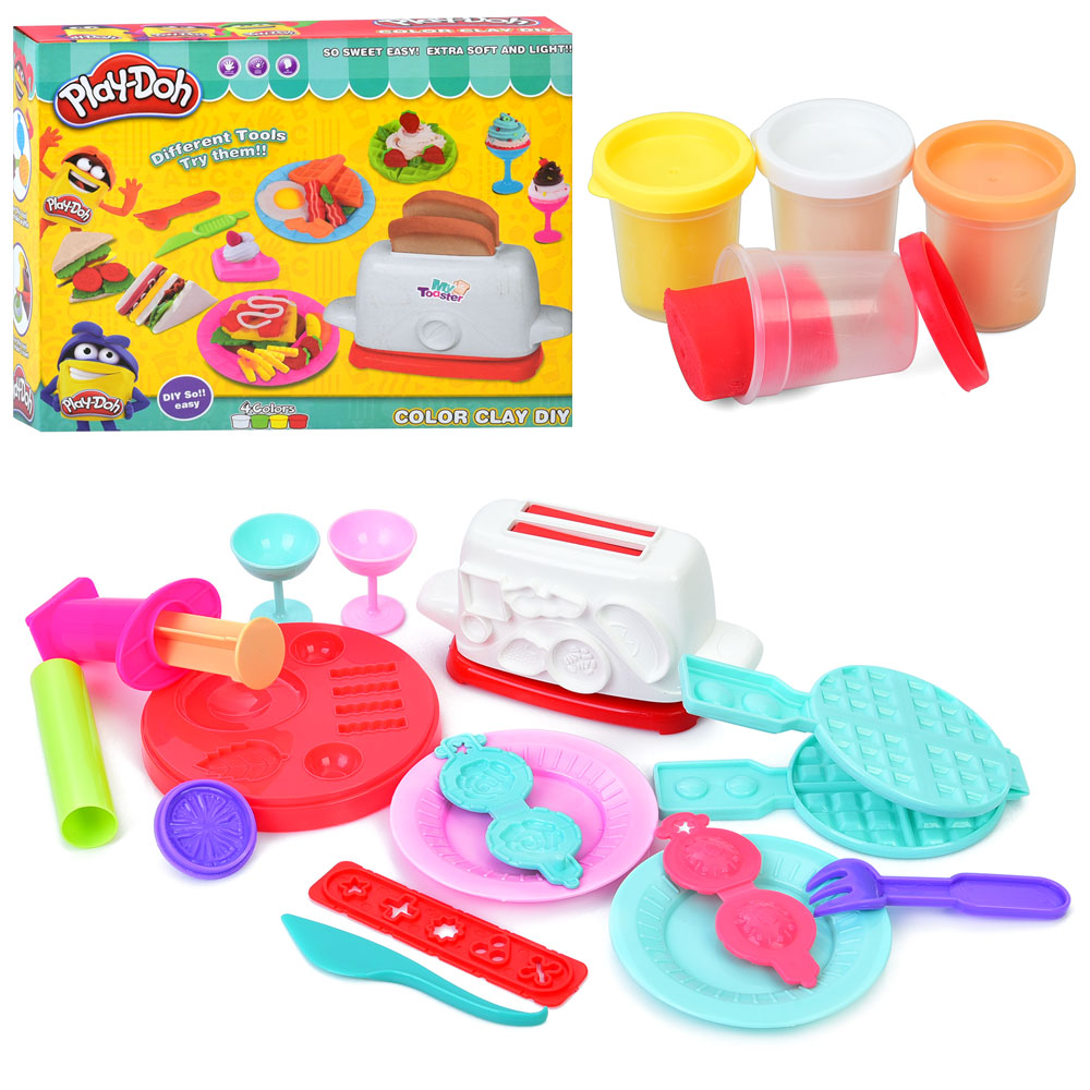 Пластилін MK 5470 (18шт) PD, 4кольори(баноч.з кришкою), тостер, посуд, інструменти, аромат, в кор-ці