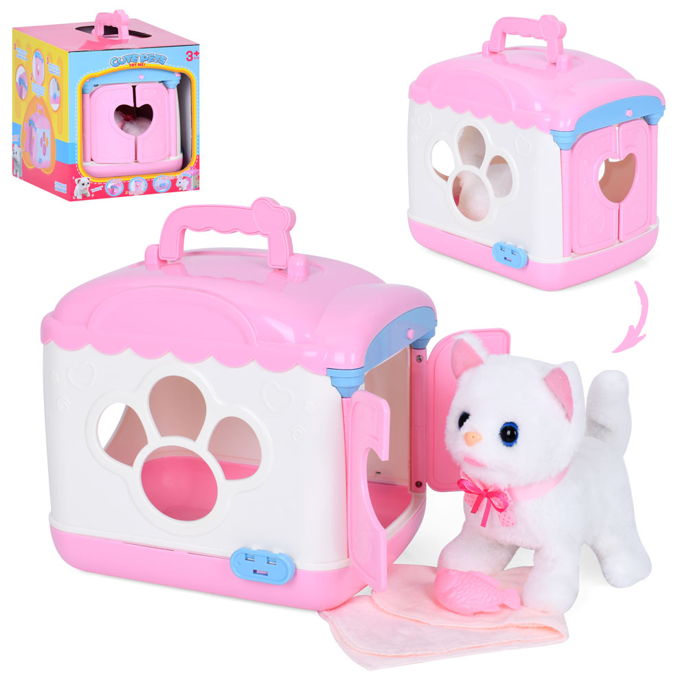 Кіт 933-139E (12шт) 17см, звук, ходить, рухає головою та хвостом, переноска 23-21-18см-відчиняються