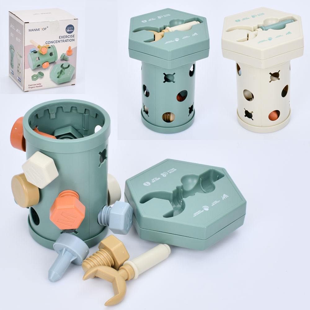 Гра MT033580 (18шт) магнітна гра, банка-болт з отворами 16см, болти, гайки, гайковий ключ, 2 кольори