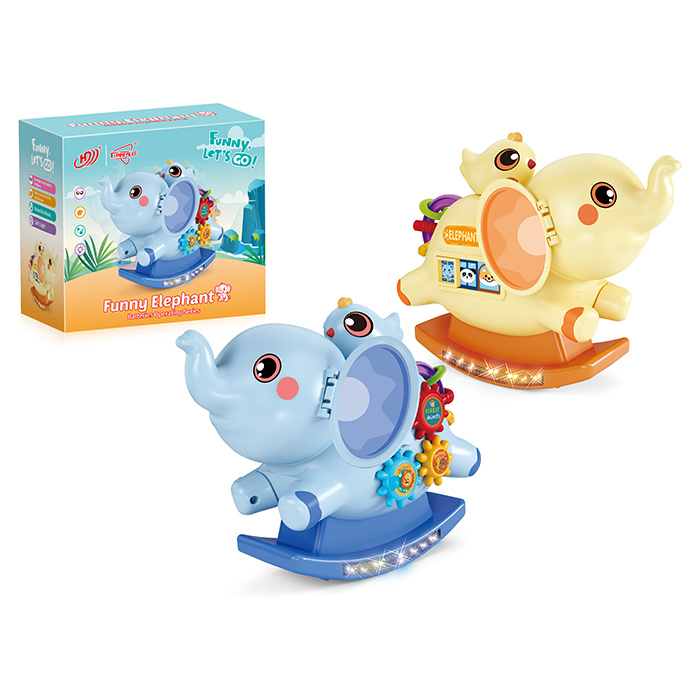 Музична іграшка HD9329 (48шт) слон-гойдалка, 18см, музика, світло, рухливий, шестерні,пташка-тріскач