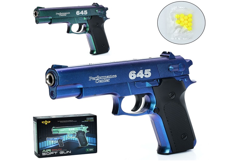 Пістолет K-6X (24шт) 20см, пластикові кулі, 2 кольори, в кор-ці, 23,5-17-4см