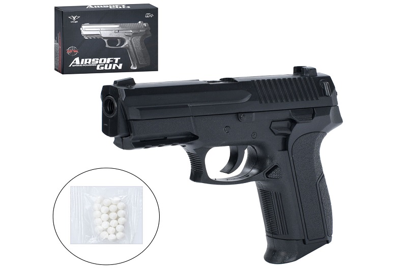 Пістолет 2018 (48шт) 18см, пластикові кулі, в кор-ці, 19-14,5-4см