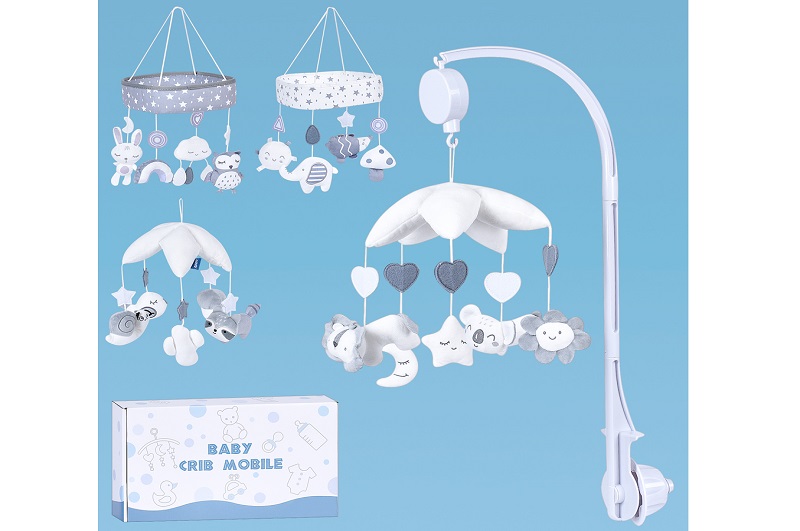 Карусель на кроватку HB 0068 ABCD (16шт) на ліжко, заводна, музика, підвіски (пискавка, брязкальце,