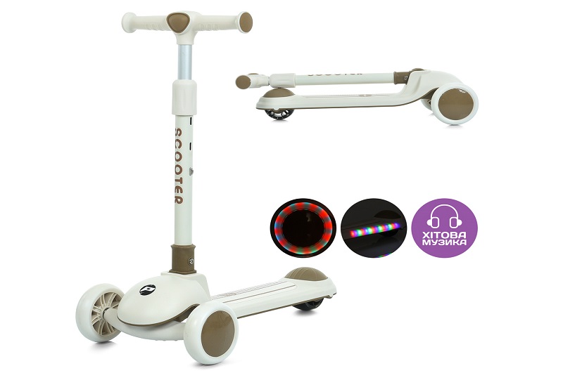 Самокат JR3-126-BRN (1шт) Mini, метал+пластик, 3 колеса PU, 2пер120мм світло, задн 90мм світло, керм