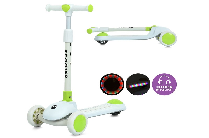 Самокат JR3-126-GR (1шт) Mini, метал+пластик, 3 колеса PU, 2пер120мм світло, задн 90мм світло, кермо