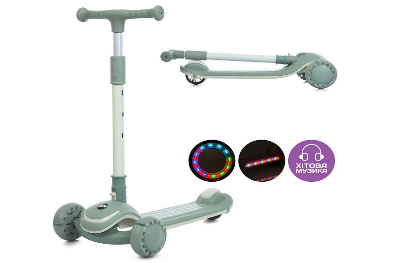 Самокат JR3-128-M (1шт) метал+пластик, 3колеса PU, 2пер 120мм світло, задн 90мм світло, кермо 3 поло