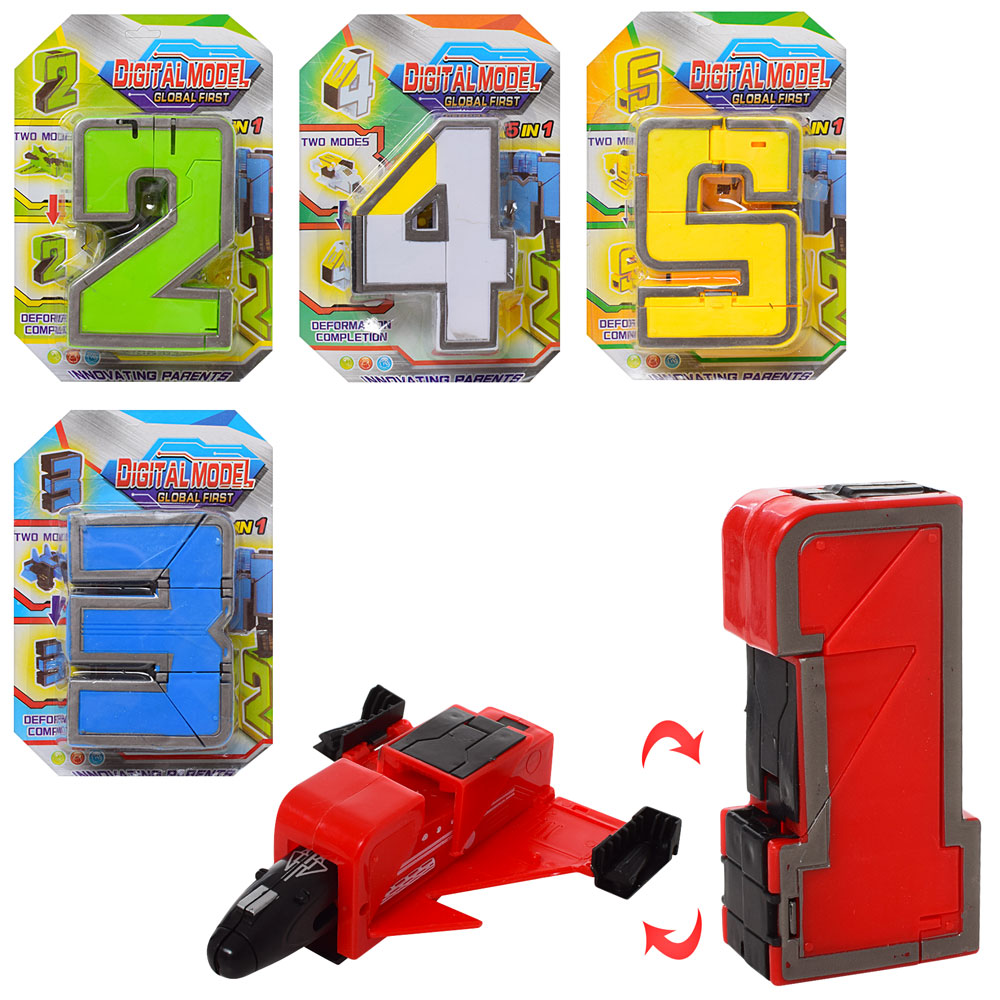 Трансформер 168-105ABCDE (192шт) робот+цифра, 5видів, на листі, 17-12-3см