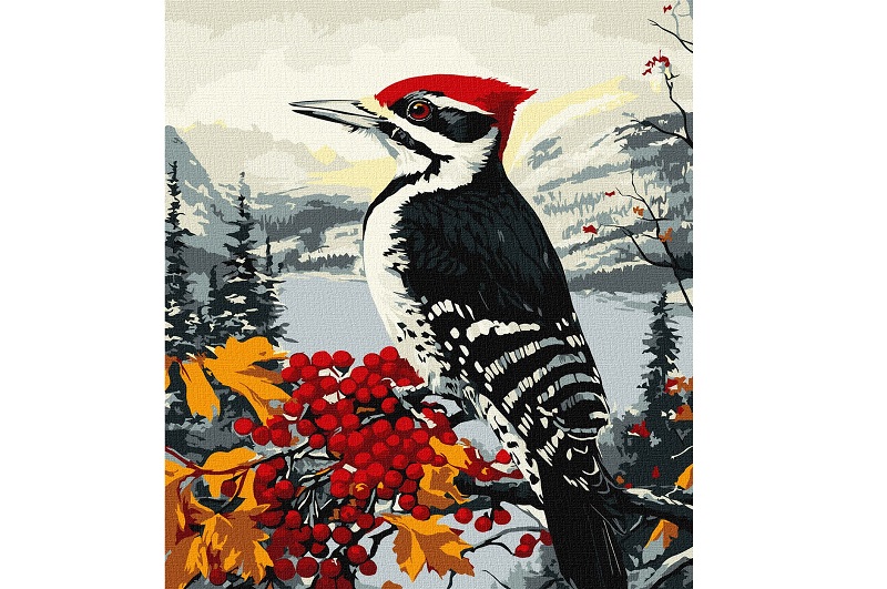 Набір для розпису по номерах Дятел на гілці" 40х50см KHO6777"