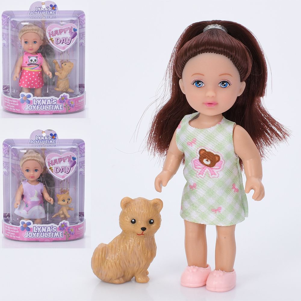 Лялька 3823-1 (90шт) 12см, тварина 3,5см, 3 види, на листі, 11,5-15-4,5см