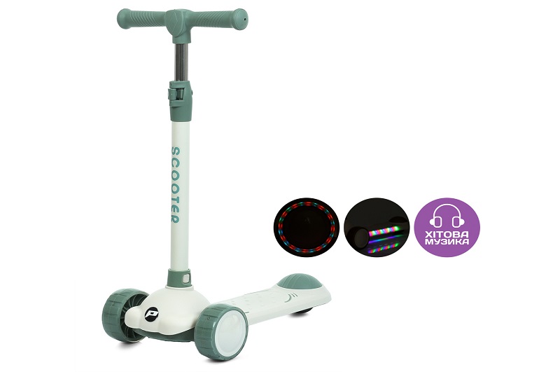 Самокат JR3-129-M (1шт) Mini, метал+пластик, 2пер ПУ 108мм світло, заднє 75мм, кермо 3 положення (mi