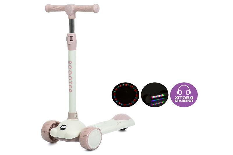Самокат JR3-129-P (1шт) Mini, метал+пластик, 2пер ПУ 108мм світло, заднє 75мм, кермо 3 положення (mi