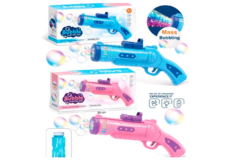 Мильні бульбашки 6601-36 (30шт) пістолет, 29,5см, світло, запаска 7,5-3,5см, 2 кольори, на бат-ці, в