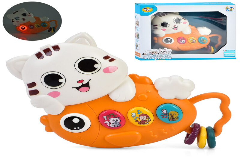 Піаніно 855-202A (60шт) кіт з рибкою, 15-13-3см, музика, звуки тварин, світло, 2режими гучності, 3 р
