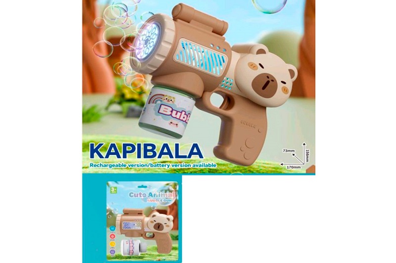 Мильні бульбашки 10246 (36шт) пістолет-капібара, 17,25см, світло, запаска 7-5см, на бат-ці, у слюді,