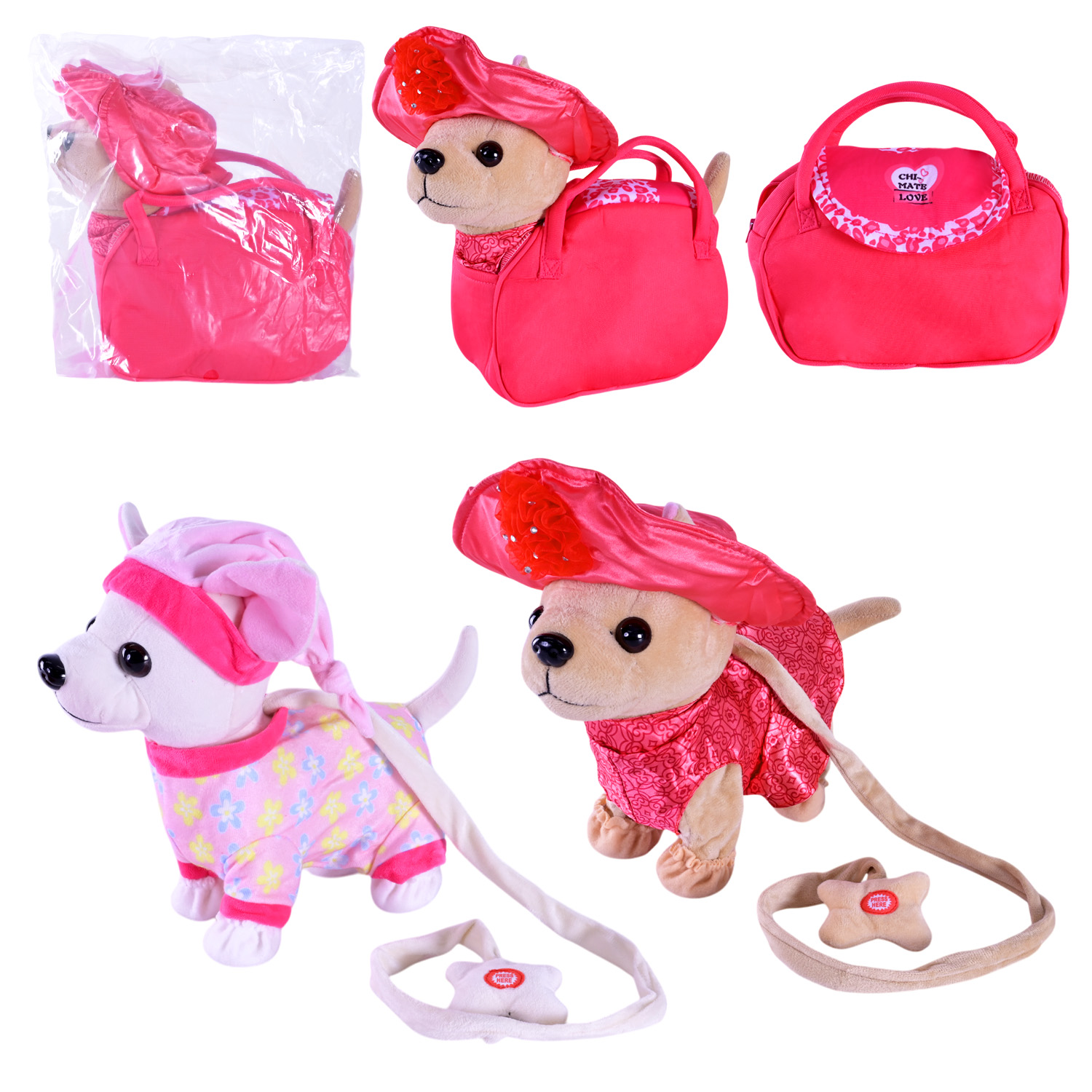 М'яка інтерактивна іграшка арт. K12810 (40ш) муз. собачка на повідку в сумці 30*29см