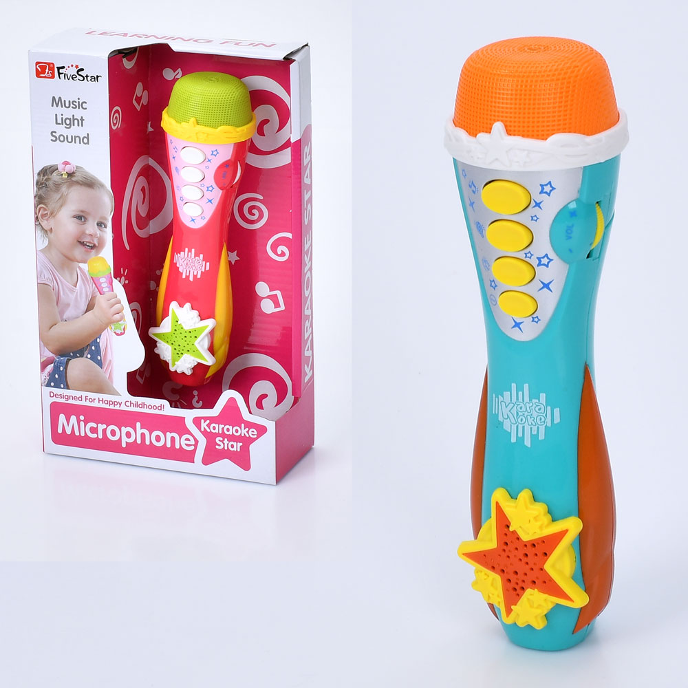 Мікрофон 34564AB (36шт) 19см, звук, музика, регулятор гучності, 2 кольори, на бат-ці, в кор-ці, 15-2