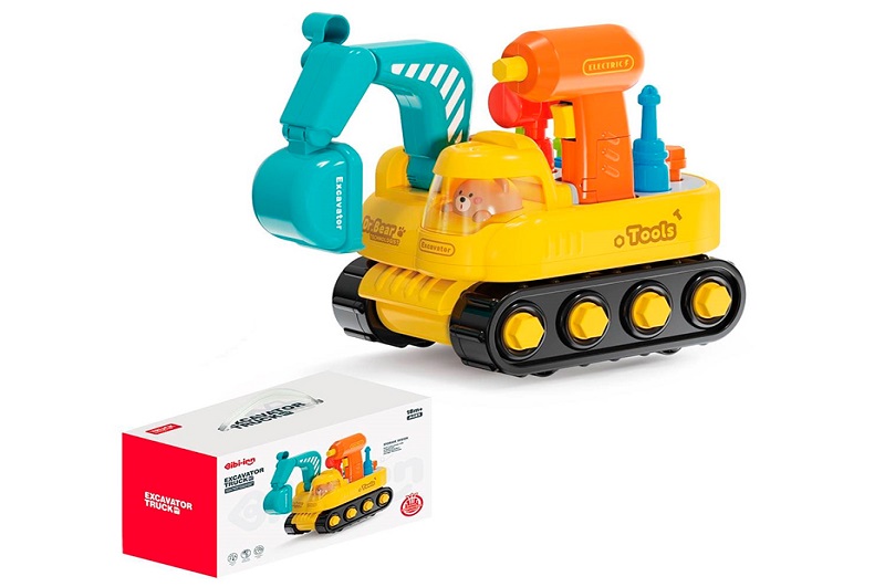 Конструктор 6232 (9шт) на шурупах, екскаватор 26см, музика, їздить, шуруповерт, на бат-ці, в кор-ці,