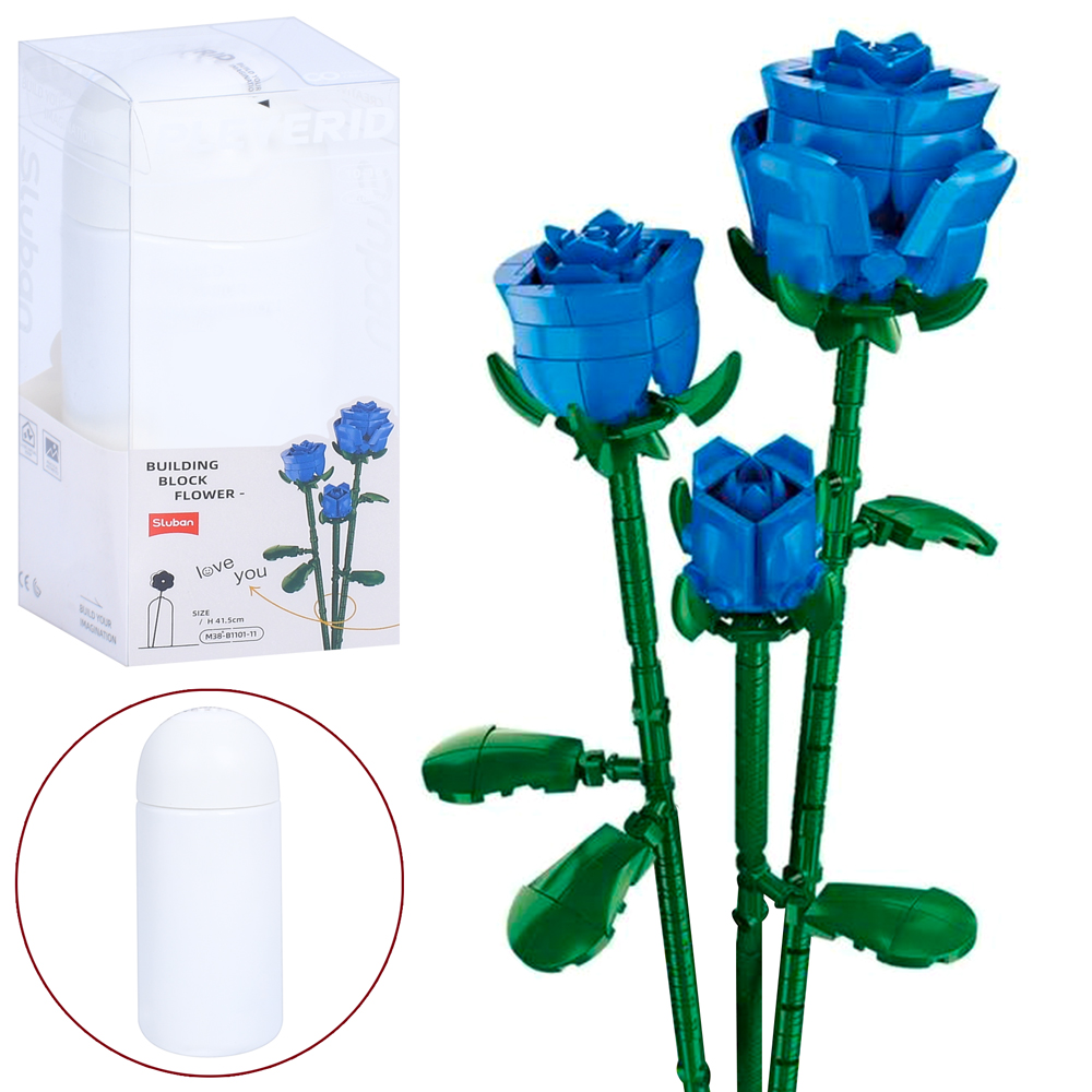 Конструктор SLUBAN M38-B1101-11 (32шт) квіти, блакитні троянди, 41,5см, колба, в кор-ці(слюда), 9,5-