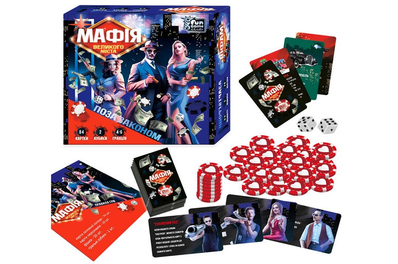 Настільна гра “Мафія великого міста” 69415 (60/2) 4FUN Game Club", 84 картки, 2 гральні кубики, 50"