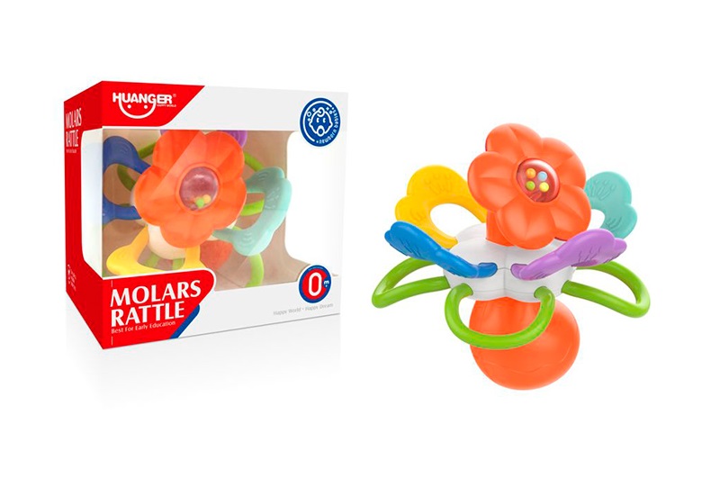 Брязкальце HE8098 (48шт) квітка, 11см, сенсорна гра/тактильна гра, прорізувач, текстурні деталі, трі