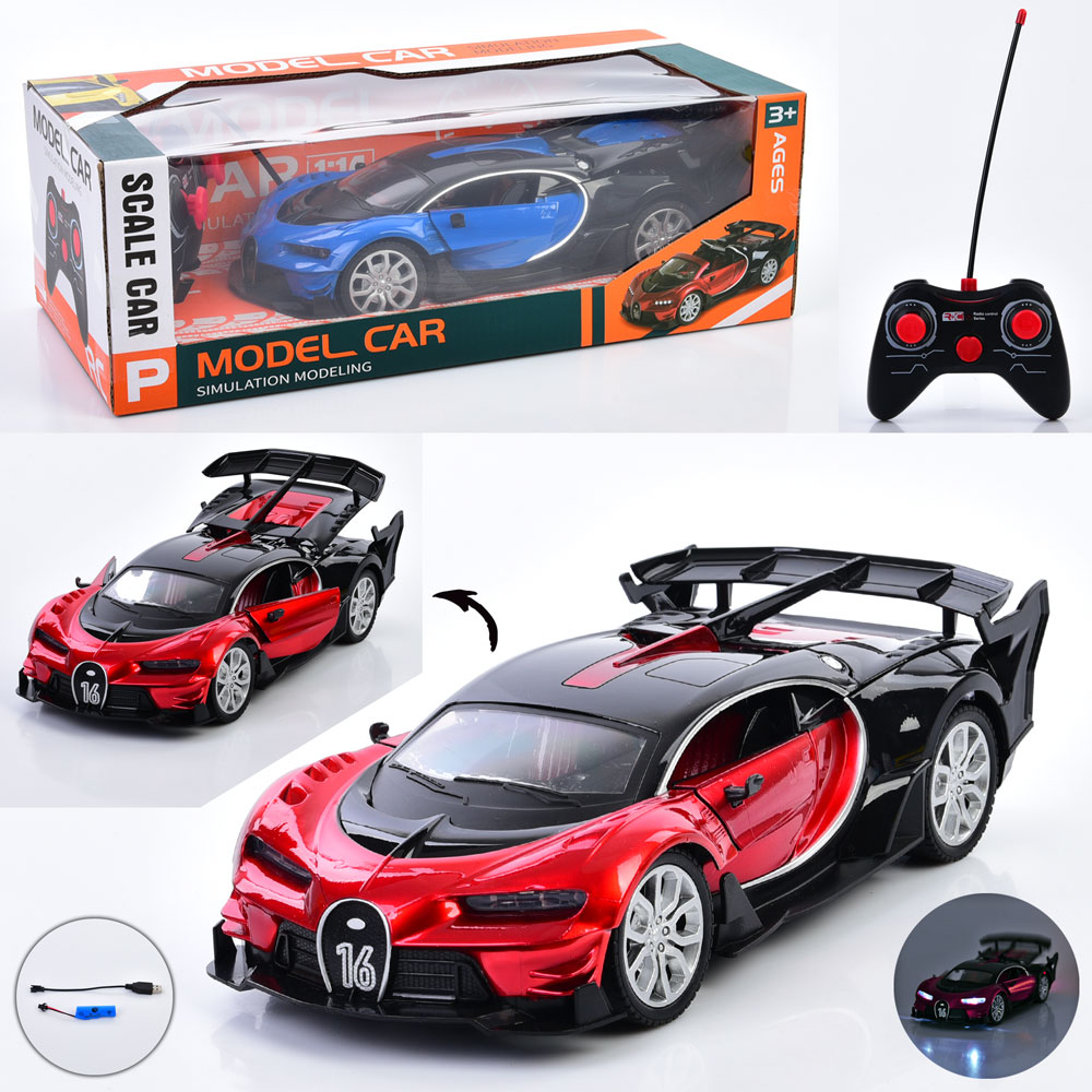 Машина 3366-A22 (12шт) р/к, акум, 28см, відчиняються двері та капот, USBзарядне, 2 кольори, світло,в