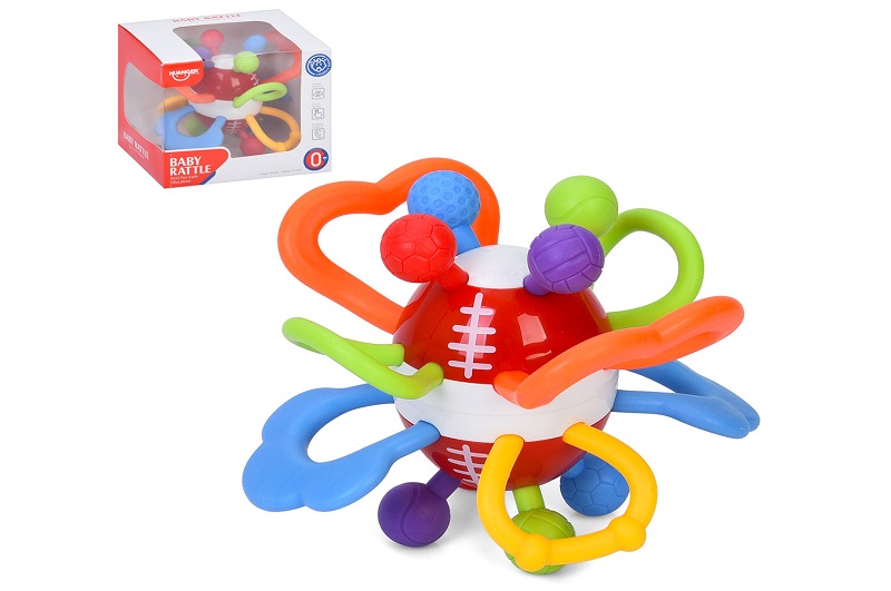 Брязкальце HE0199 (24шт) м'яч, 11-10,5-13,5см, прорізувач, текстурні деталі, тріскачка, в кор-ці, 13