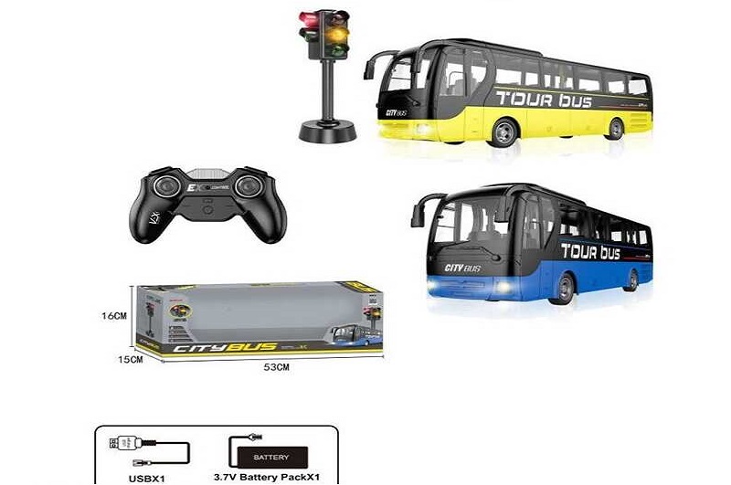 Автобус на радіокеруванні 666-699 LA (18) розмір: 39.5х7.8х12см, акум. 3.7 V, пульт,світло,світлофор
