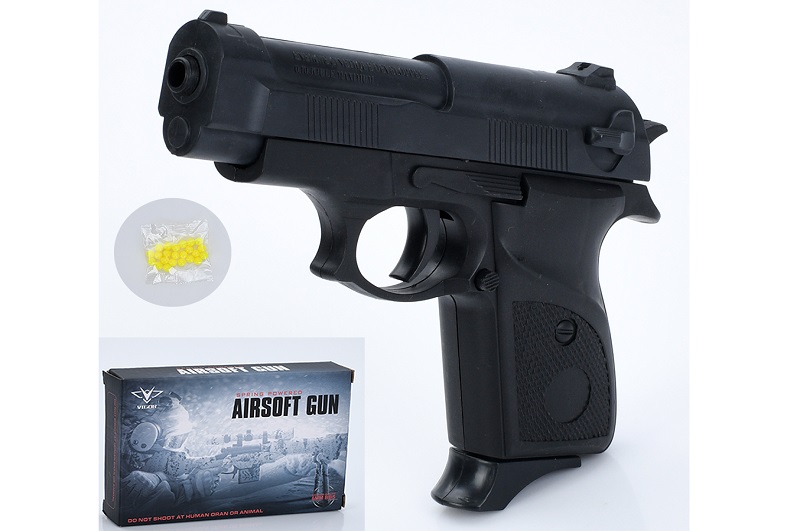 Пістолет 034 (144шт) 15см, пластикові кулі, в кор-ці, 16-10,5-3,5см