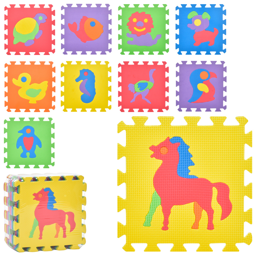 Килимок Мозаїка M 0376-1 (12шт) EVA, тварини, 10дет, 30-30см, пазл, кул, 30-30-8см