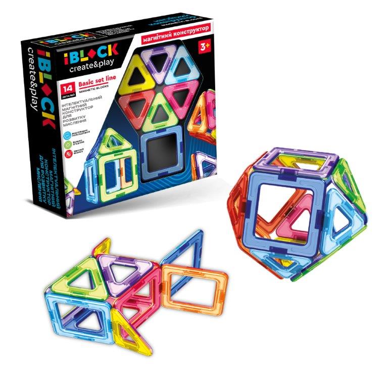 Конструктор магнітний IBLOCK арт. PL-923-525 (48шт/2)  14дет., короб. 22*5*51см