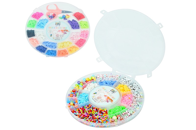 Бісер 254-55 (90шт) намистини, ножиці, 2 види (1вид англ.літери), у пеналі, 17-17-2см