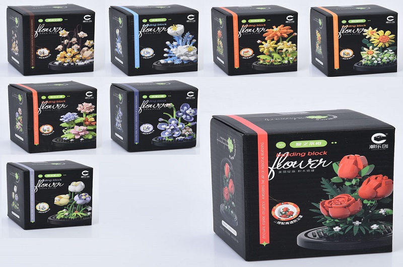 Конструктор 7237-7241/7231-7233 (60шт) квіти у колбі, 8,6-8,6-10,5см, від 160дет, 8 видів, в кор-ці,